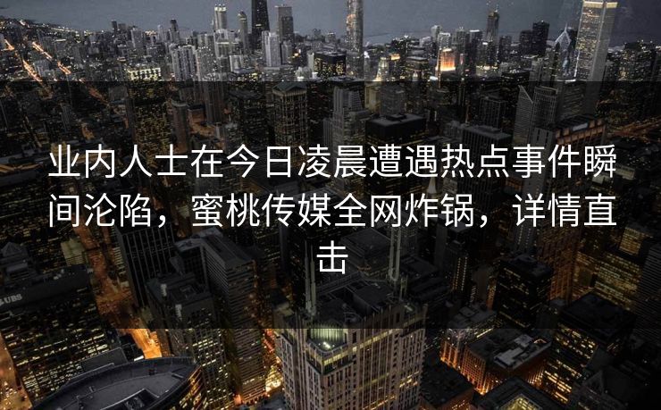 业内人士在今日凌晨遭遇热点事件瞬间沦陷，蜜桃传媒全网炸锅，详情直击